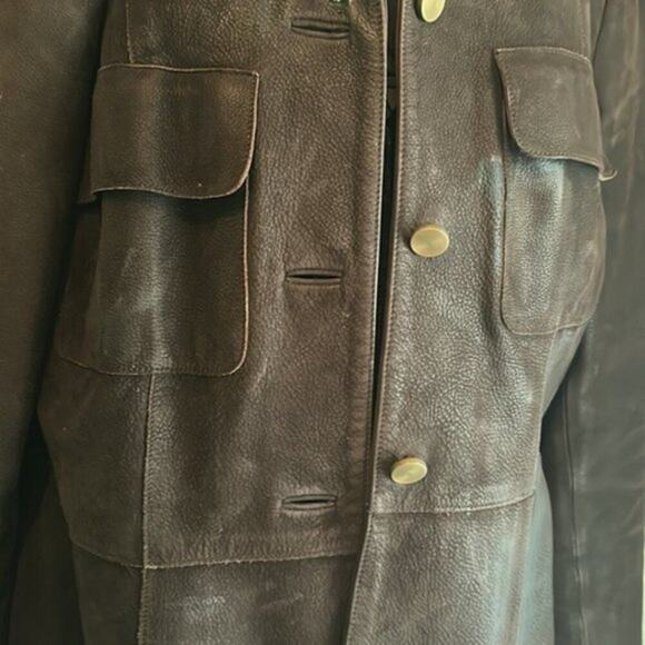 Helmut Lang Brown Distressed Dried Leather Coat Jacket L - Picture 2 of 8